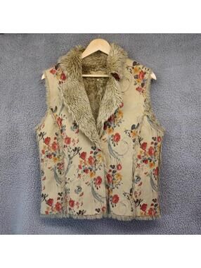 Per Una Faux Fur Cropped Floral Best Waistcoat Medium Women